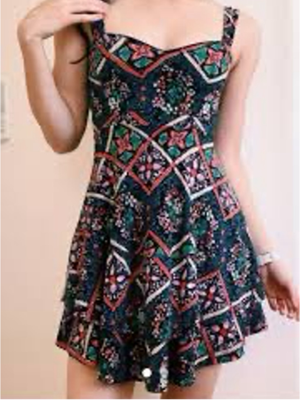 Free People Floral Mirror Image Stretch Fit Flare Dress Size L